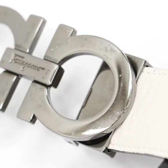 Salvatore Ferragamo Reversible Leather Gancini Belt 42" - White/Grey - Picture 5 of 12
